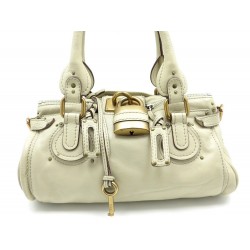 SAC A MAIN CHLOE PADDINGTON MM CADENAS EN CUIR BEIGE PURSE HAND BAG 1295€