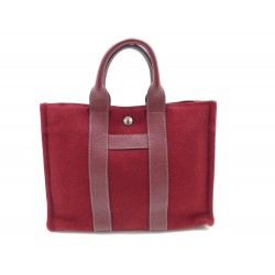 SAC A MAIN HERMES TOTO PM CABAS TOILE COTON ET CUIR BORDEAUX TOTE HAND BAG 800€