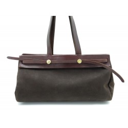 SAC A MAIN HERMES HERBAG CABAS TOILE ET CUIR MARRON HAND BAG PURSE