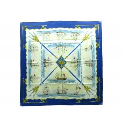 VINTAGE FOULARD HERMES LA MARINE EN BOIS 1ERE EDITION 1958 CARRE BLEU SCARF 350€