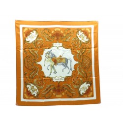 NEUF FOULARD HERMES CHEVAL TURC VAUZELLES CARRE EN SOIE ORANGE SILK SCARF 350€