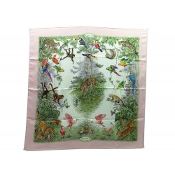 FOULARD HERMES EQUATEUR ROBERT DALLET CARRE EN SOIE VERT ET ROSE SILK SCARF 350