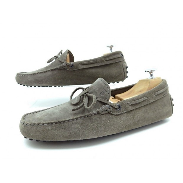 NEUF CHAUSSURES TOD S MOCASSINS GOMMINO 7.5 41.5 DAIM GRIS LOAFER SHOES 375