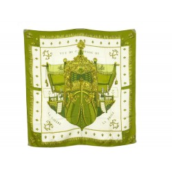 VINTAGE FOULARD HERMES VUE DU CARROSSE GRYGKAR CARRE EN SOIE VERT SCARF 350€