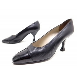 CHAUSSURES CHANEL ESCARPINS 37.5 EN CUIR NOIR BLACK LEATHER COURT SHOES 620€