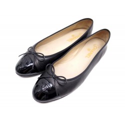 CHAUSSURES CHANEL A02819 40.5 BALLERINES EN CUIR NOIR BALLET FLAT SHOES 540€