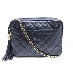 VINTAGE SAC A MAIN CHANEL CUIR NOIR MATELASSE 