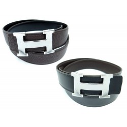 CEINTURE HERMES REVERSIBLE BOUCLE H 32 T 85 CUIR TOGO MARRON NOIR BELT 600€