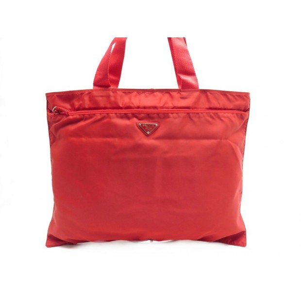 NEUF SAC A MAIN PRADA SHOPPING B1562 EN TOILE ROUGE NEW RED CANVAS HAND BAG 750€