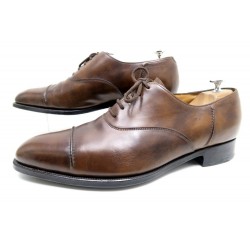 NEUF CHAUSSURES JOHN LOBB LANSTON 10E 44 CUIR MARRON PATINE + SAC 