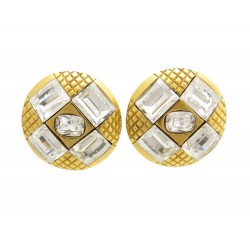 BOUCLES D'OREILLES CHANEL A CLIPS EN METAL DORE & PIERRES STRASS EARRINGS 400€