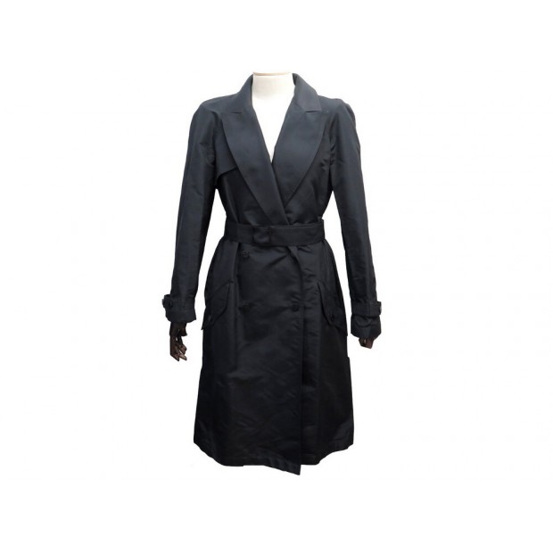 NEUF MANTEAU CHANEL IMPERMEABLE LONG S 36 SOIE NOIR TRENCH COAT NEW SILK 7990€