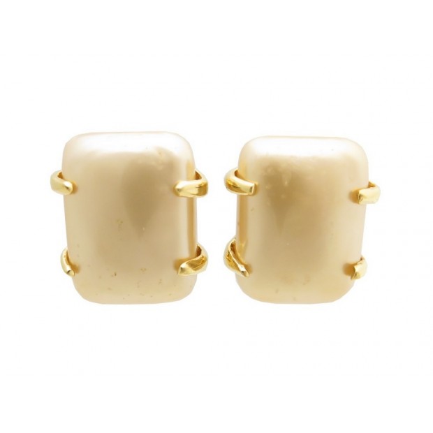 BOUCLES D'OREILLES CHANEL A CLIPS EN METAL DORE & PIERRE NACREE EARRINGS 510€