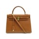  VINTAGE SAC A MAIN HERMES KELLY CUIR COURCHEVEL GOLD 33CM 