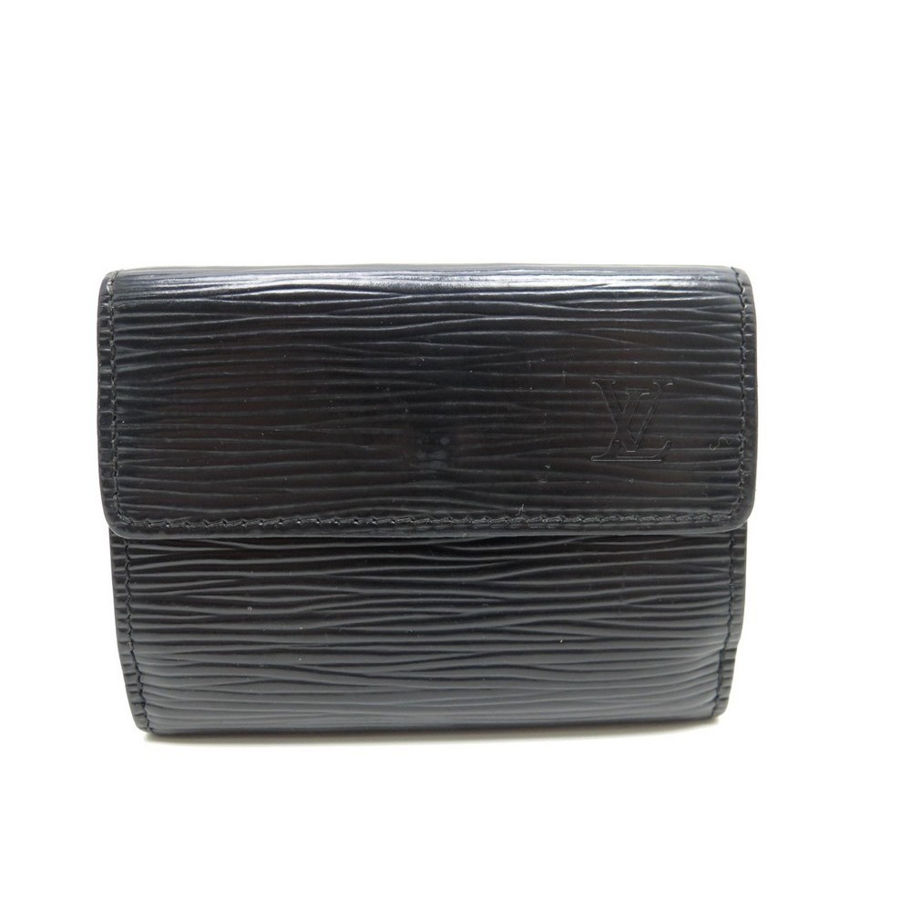 Portefeuille authentique Louis Vuitton cuir imprimé noir Felicie Pochette  rabat sur chaîne