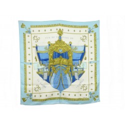 FOULARD HERMES VUE DU CARROSSE HUGO GRYGKAR CARRE EN SOIE BLEU BOITE SCARF 350€