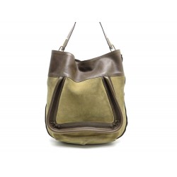 SAC A MAIN CHLOE PARATY 35 CM CABAS EN CUIR ET DAIM KAKI HAND BAG PURSE 1800€