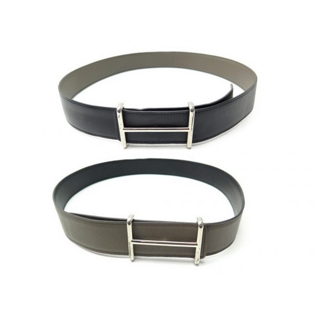 CEINTURE HERMES BOUCLE H IDEM CUIR REVERSIBLE NOIR & TAUPE 38MM T90 BELT 770€