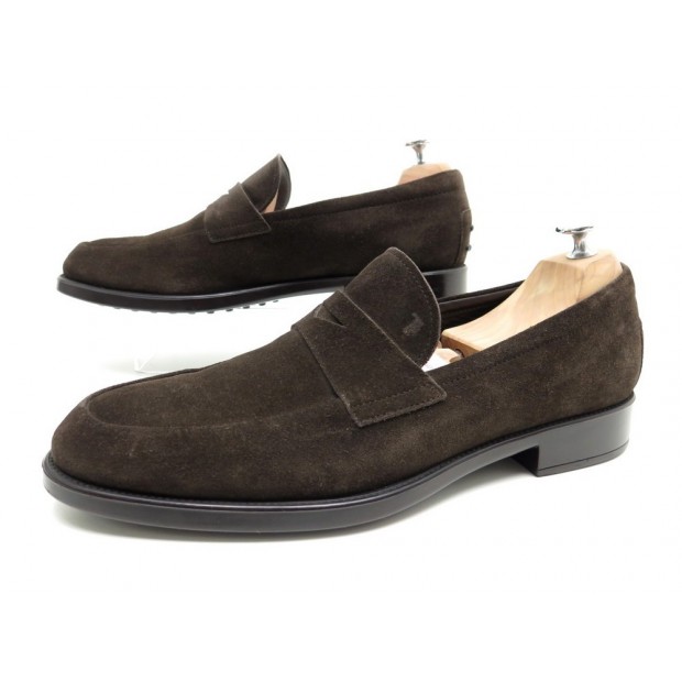 CHAUSSURES TOD'S MOCASSINS 9 IT 43.5 FR EN DAIM VEAU VELOURS MARRON SHOES 335€