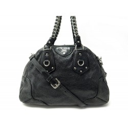 SAC A MAIN PRADA CABAS EN CUIR GRAINE NOIR BANDOULIERE LEATHER HAND BAG 1950€