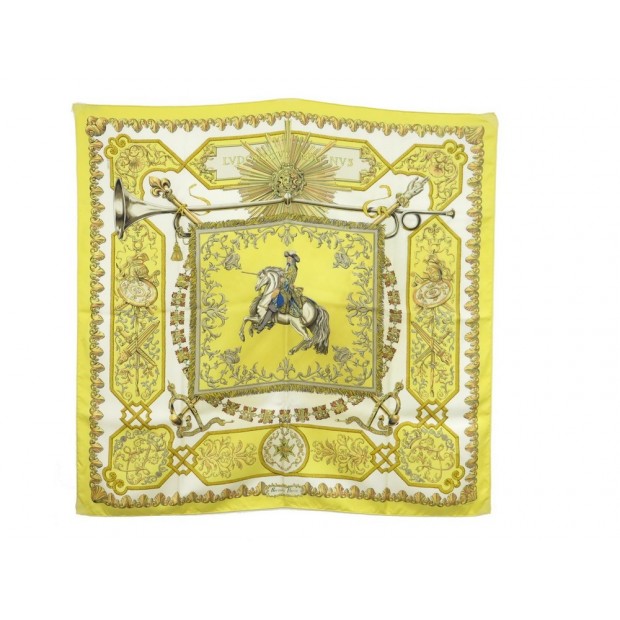 FOULARD HERMES LUDOVICUS MAGNUS 100% SOIE JAUNE + BOITE 