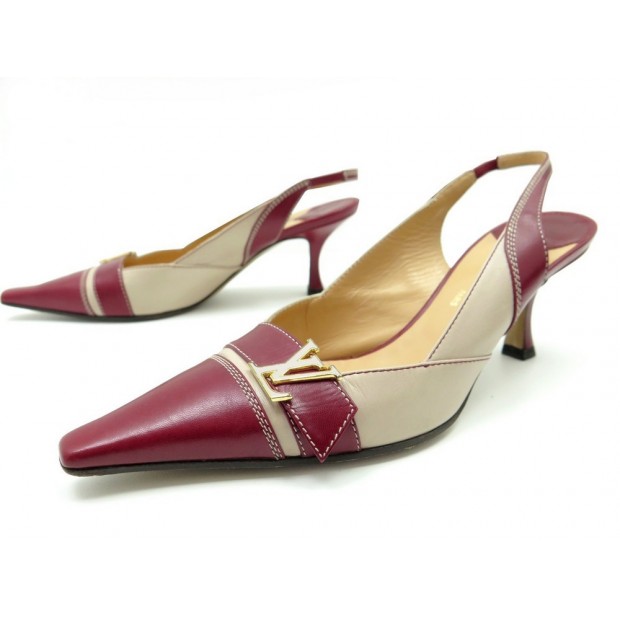 CHAUSSURES LOUIS VUITTON MARTINE OPEN BACK 37.5 ESCARPINS CUIR ROUGE SHOES 580€