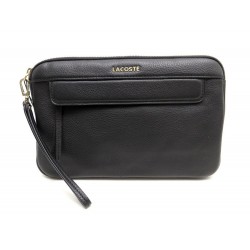 NEUF POCHETTE LACOSTE NF0741CU SAC A MAIN EN CUIR NOIR LEATHER BAG CLUTCH 140€