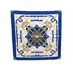 NEUF FOULARD GAVROCHE HERMES EPERON D OR D ORIGNY CARRE EN SOIE BLEU SCARF 160€