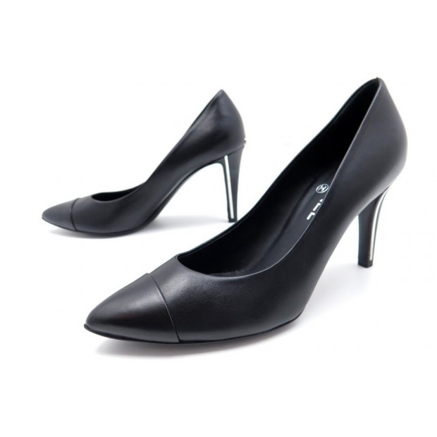 NEUF CHAUSSURES CHANEL G29822 40.5 ESCARPINS EN CUIR NOIR + SAC COURT SHOES 620€