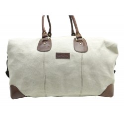 SAC DE VOYAGE SCAPA EN TOILE BEIGE ET CUIR MARRON CANVAS LEATHER TRAVAL BAG 650€