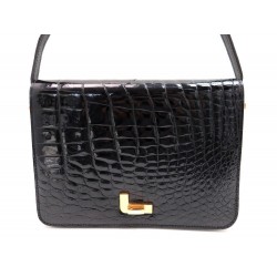 VINTAGE SAC A MAIN LANCEL 25 CM POCHETTE EN CUIR FACON CROCODILE NOIR PURSE