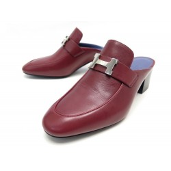 NEUF CHAUSURES HERMES MULES A TALONS PARADIS 37.5 EN CUIR ROUGE BOITE SHOES 840€