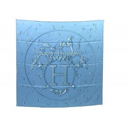 FOULARD HERMES VIF ARGENT PREMIERE EDITION 2007 CARRE EN SOIE BLEU SCARF 350€