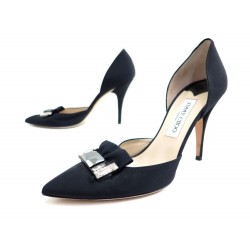 NEUF CHAUSSURES JIMMY CHOO 40 ESCARPINS EN SATIN NOIR BLACK COURT SHOES 750€