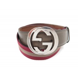 CEINTURE GUCCI TOILE + CUIR 85 + BOITE 