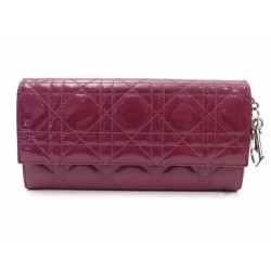 NEUF PORTEFEUILLE CHRISTIAN DIOR DISCOVERY LADY CUIR VERNI PRUNE BILLFOLD 550€