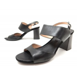 CHAUSSURES TOD'S SANDALES A TALONS 37.5 EN CUIR NOIR + BOITE COURT SHOES 385€