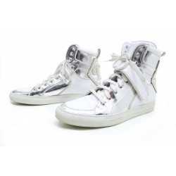 BASKETS MONTANTES PHILIPP PLEIN 43 FIGHT CLUB EN CUIR BLANC ARGENT SNEAKERS 600€