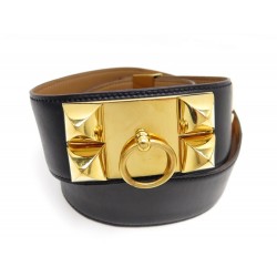 VINTAGE CEINTURE HERMES COLLIER DE CHIEN MEDOR T 70 EN CUIR BOX NOIR BELT 1730€