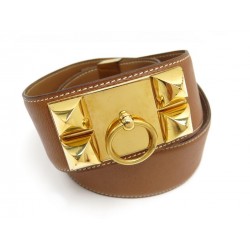 VINTAGE CEINTURE HERMES COLLIER DE CHIEN MEDOR T 68 CUIR EPSOM GOLD BELT 1730€