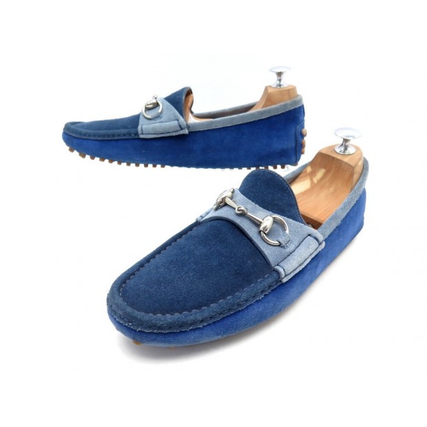 CHAUSSURES GUCCI MOCASSINS MORS 244289 EN DAIM BLEU 6G 40 BLUE SUEDE SHOES 560€