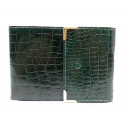 VINTAGE PORTEFEUILLE HERMES PORTE CARTES EN CUIR DE CROCODILE VERT CARD HOLDER