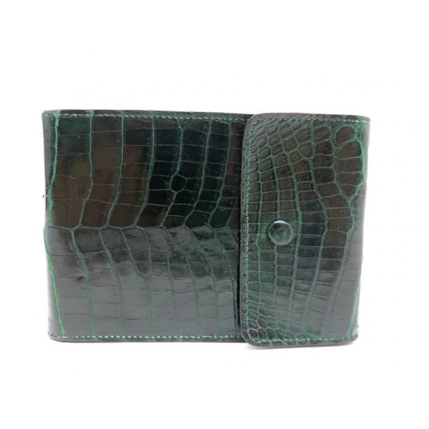 VINTAGE PORTE CHEQUIER HERMES EN CUIR DE CROCODILE VERT CHECKBOOK HOLDER 1970€