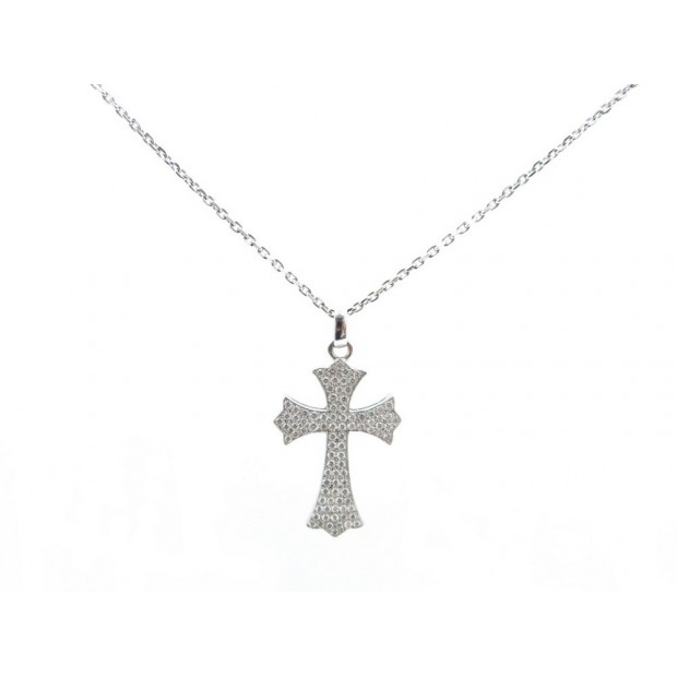 COLLIER + PENDENTIF EDOUARD NAHUM CROIX OR BLANC DIAMANT 14GR 