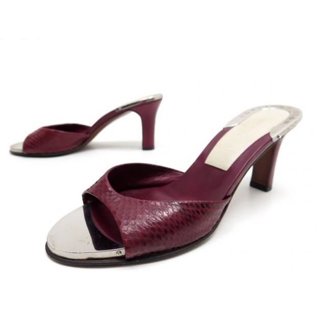 CHAUSSURES LOUIS VUITTON 38.5 SANDALES A TALONS CUIR PYTHON BORDEAUX MULES 650€