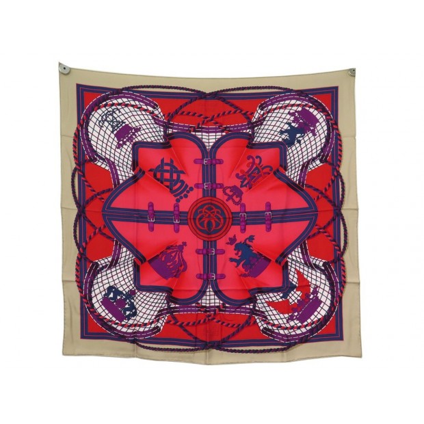 NEUF FOULARD HERMES GRANDE TENUE ORIGNY CARRE 90 SOIE ROUGE NEW SILK SCARF 495€