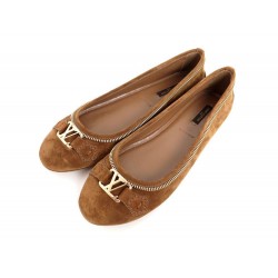 NEUF CHAUSSURES LOUIS VUITTON OXFORD 39.5 40 BALLERINES EN DAIM MARRON SHOE 380€