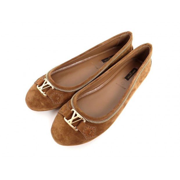 NEUF CHAUSSURES LOUIS VUITTON OXFORD 39.5 40 BALLERINES EN DAIM MARRON SHOE 380€