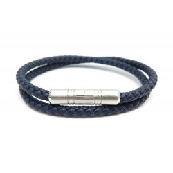 NEUF BRACELET HERMES GOLIATH DOUBLE TOUR CUIR TRESSE BLEU NOIR NEW LEATHER 375€