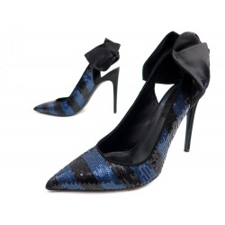 NEUF CHAUSSURES LOUIS VUITTON BALLROOM ESCARPINS 40 SEQUINS NOIR BLEU SHOES 815€